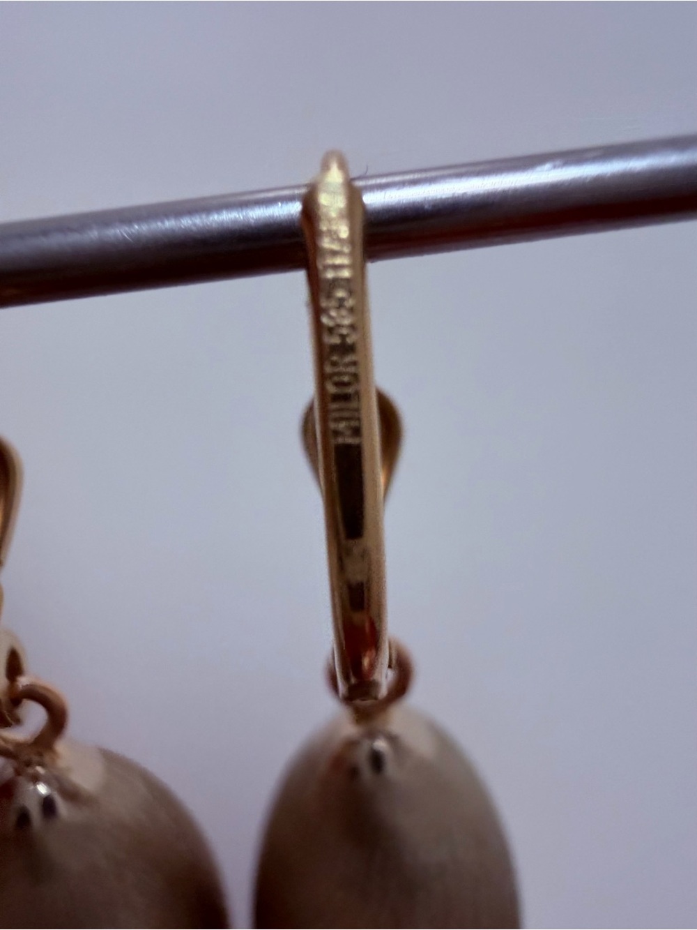 14K Gold Brushed Teardrop Drop Earrings | Two-Tone Satin Finish | 3.14g - Picture 11 of 16